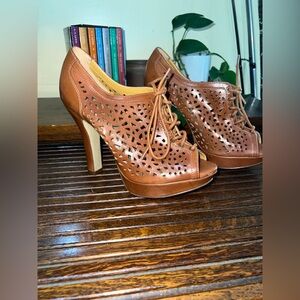 X Appeal Tasha Tan Lace-Up Peep Toe Heels 8